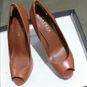 Ralph Lauren Tan Peep Toe Stilletos